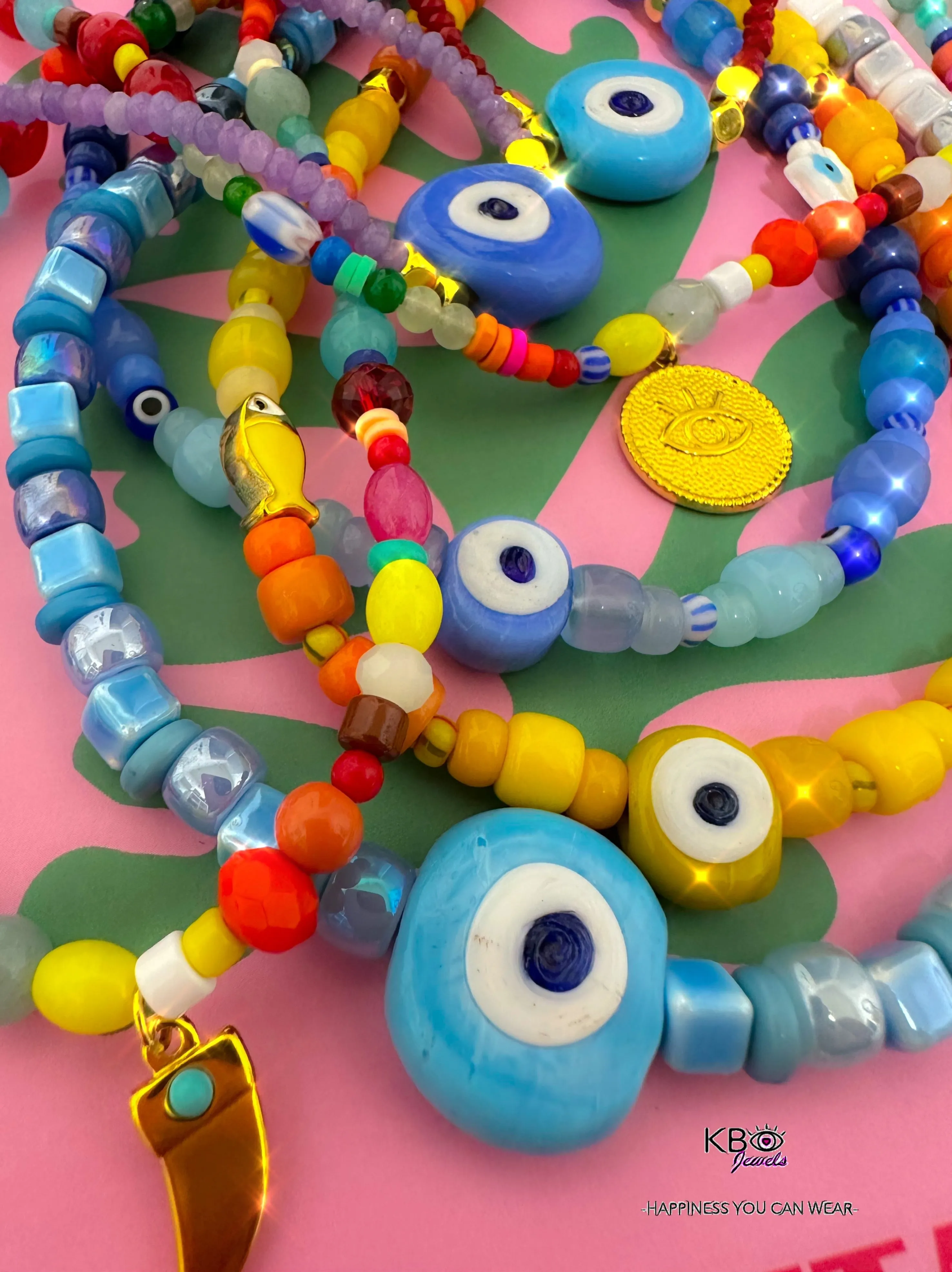 Greek Eye beads necklace yellow
