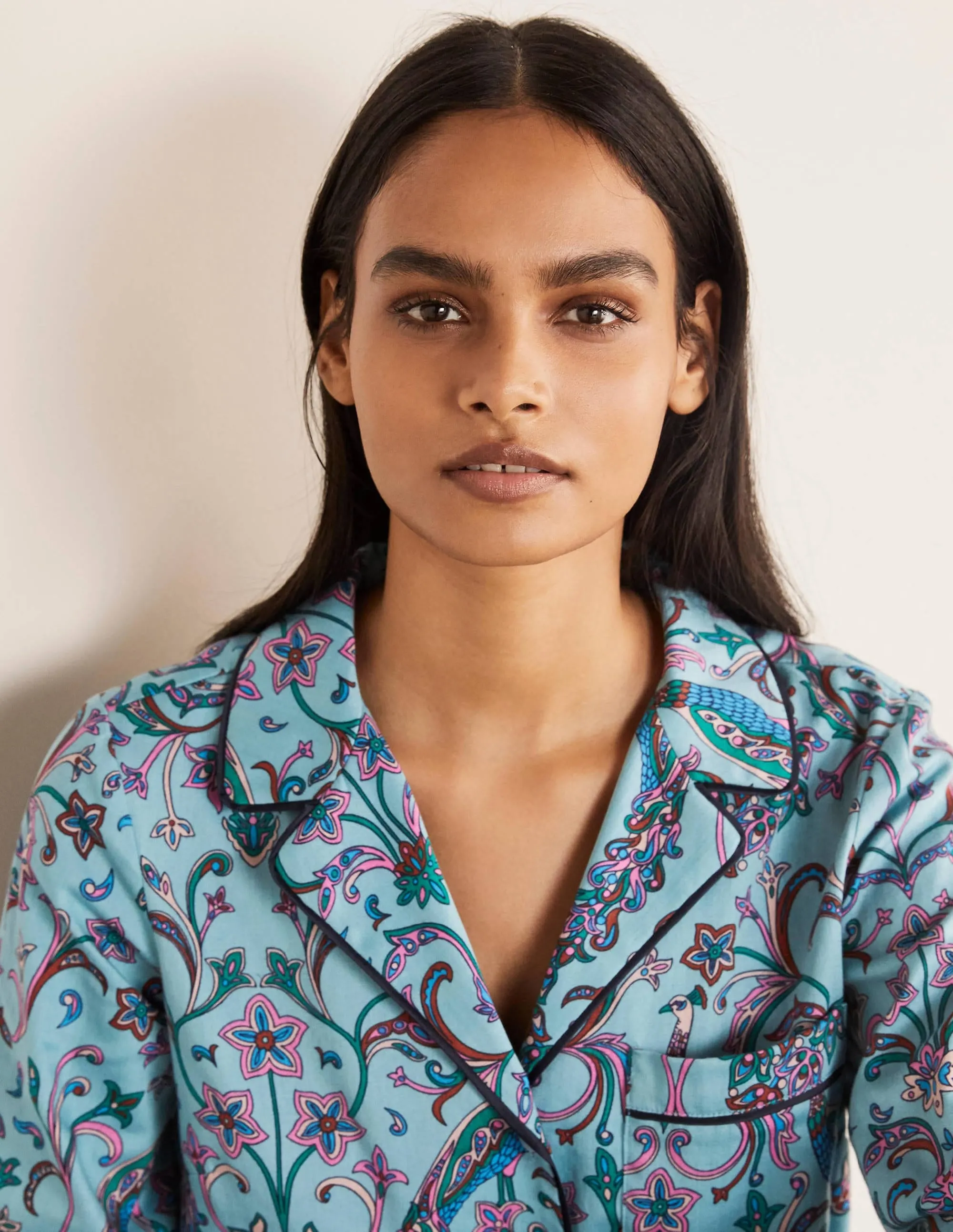 Long Sleeve Pyjama Shirt-Frost, Fanciful Peacock