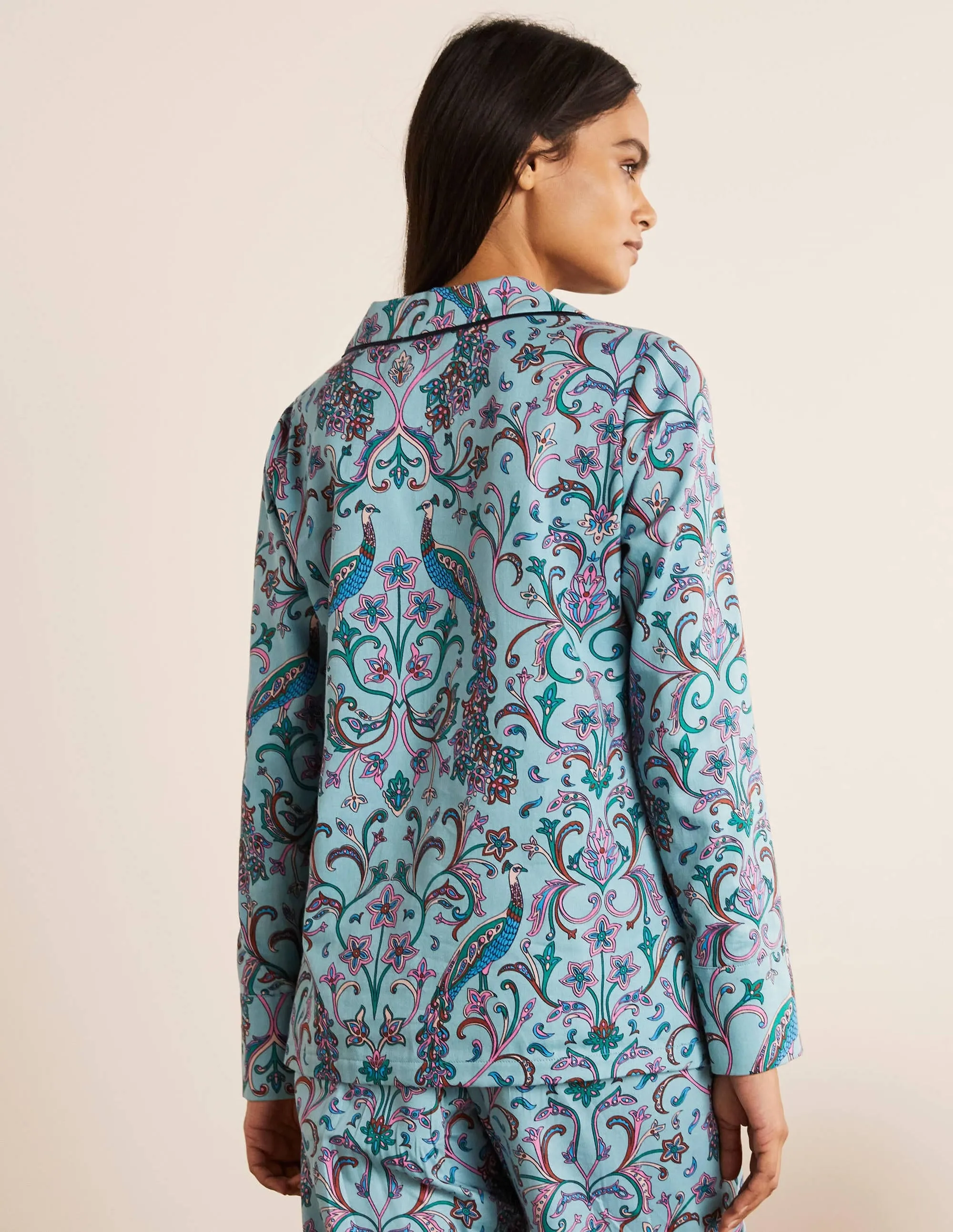 Long Sleeve Pyjama Shirt-Frost, Fanciful Peacock