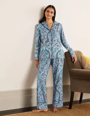 Long Sleeve Pyjama Shirt-Frost, Fanciful Peacock