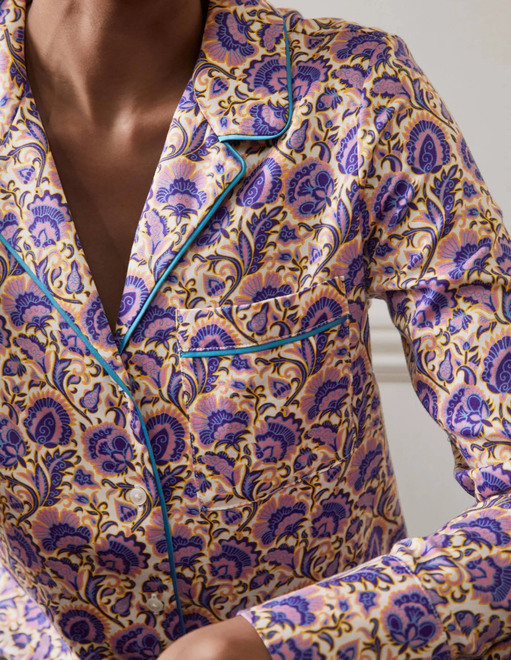 Long Sleeve Pyjama Shirt-Ivory, Rich Floral