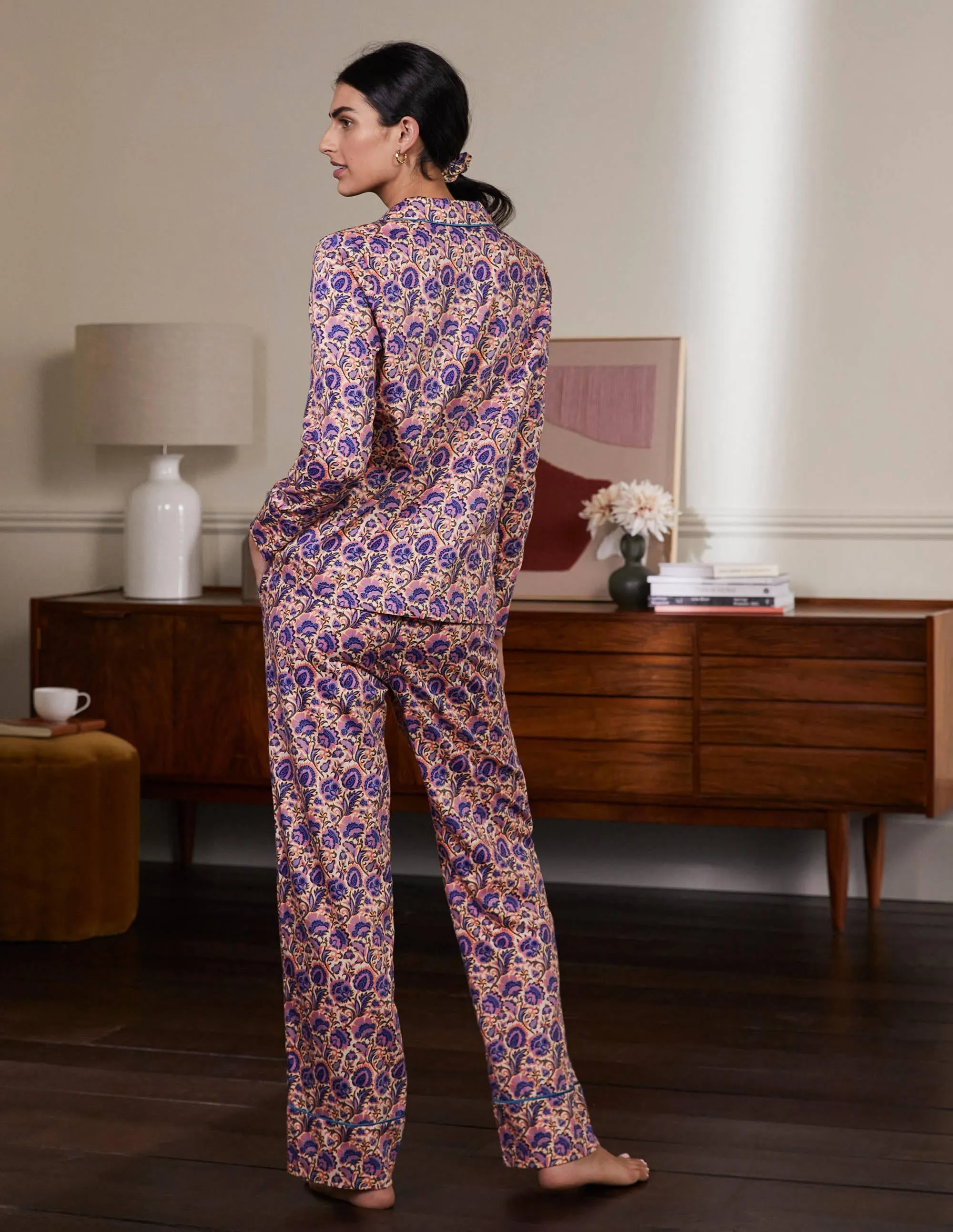 Long Sleeve Pyjama Shirt-Ivory, Rich Floral