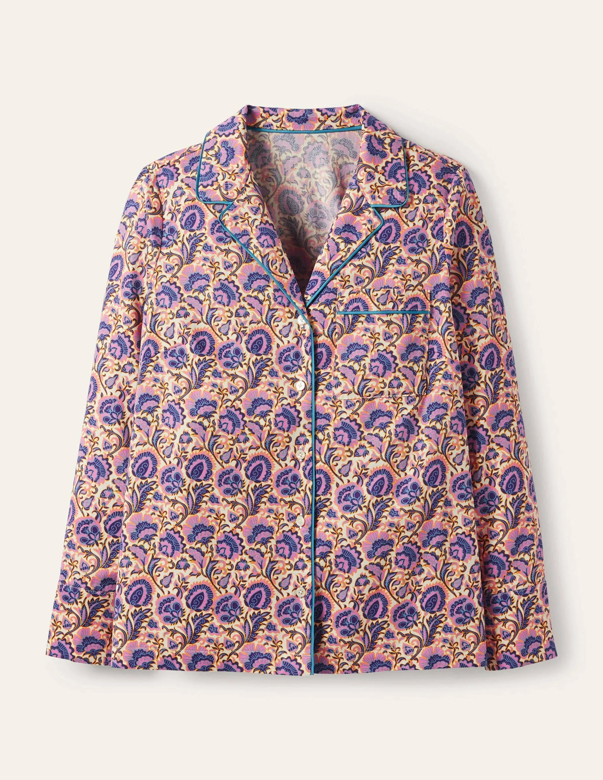 Long Sleeve Pyjama Shirt-Ivory, Rich Floral