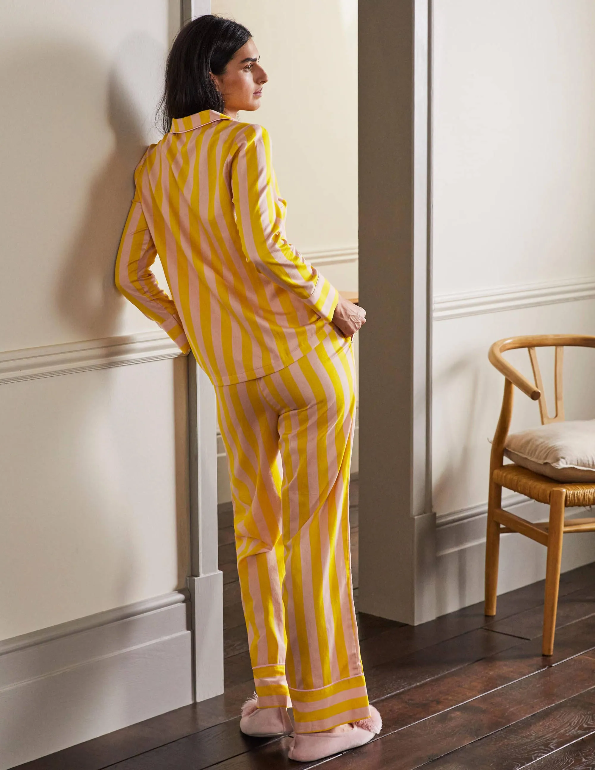 Long Sleeve Pyjama Shirt-Milkshake and Wasp Stripe