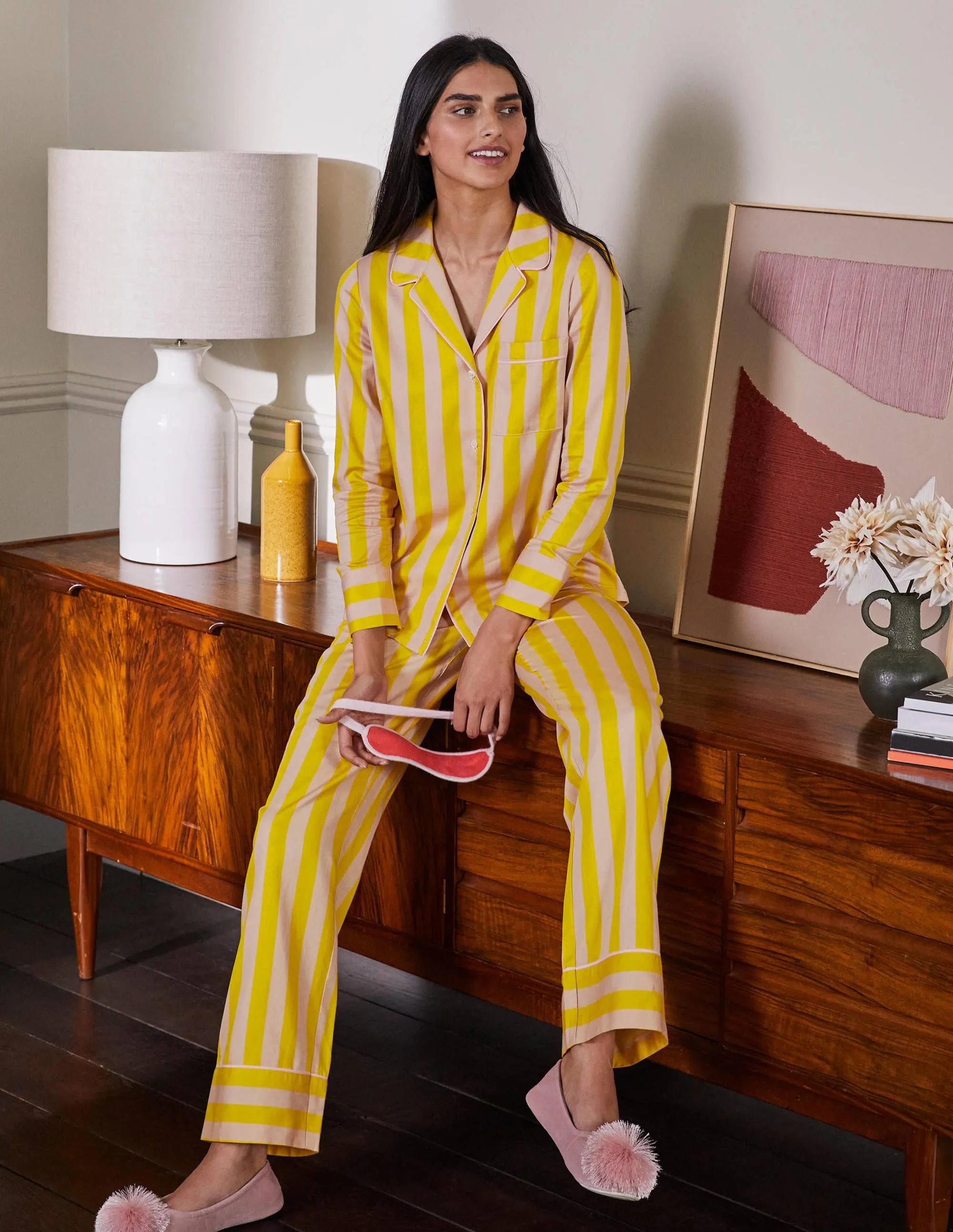 Long Sleeve Pyjama Shirt-Milkshake and Wasp Stripe