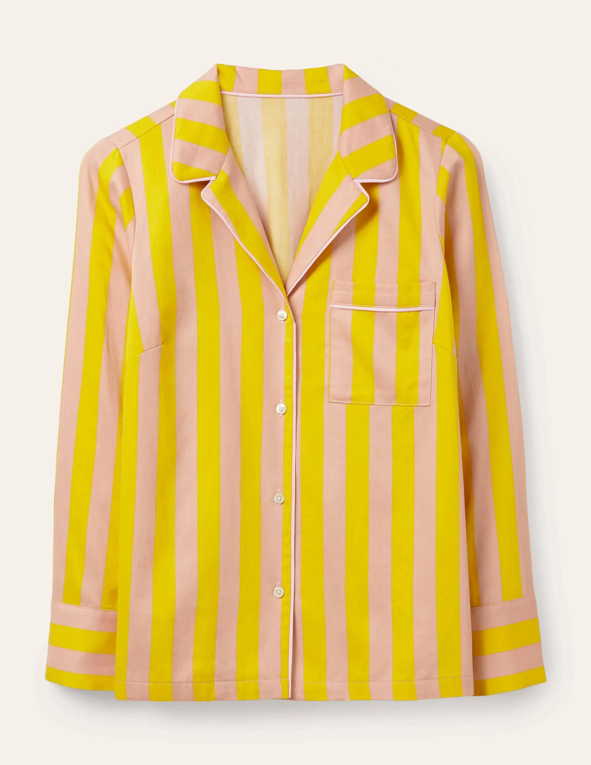 Long Sleeve Pyjama Shirt-Milkshake and Wasp Stripe