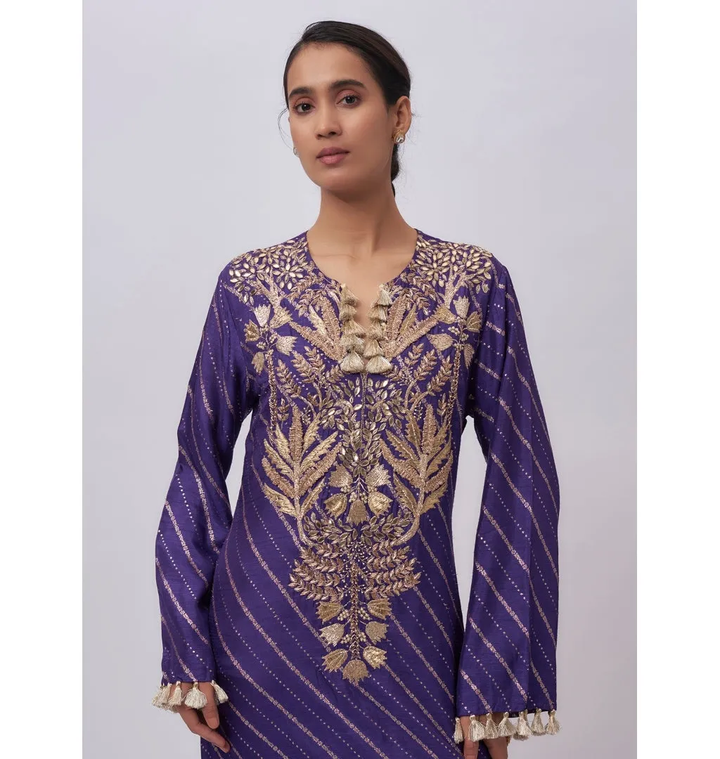 Purple Dola Silk Embroidered Kaftan