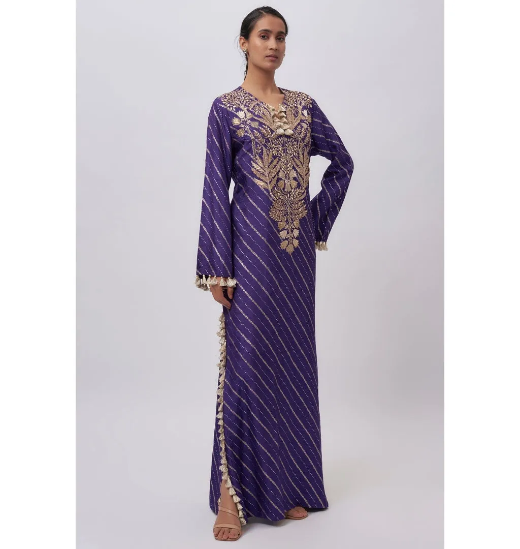 Purple Dola Silk Embroidered Kaftan