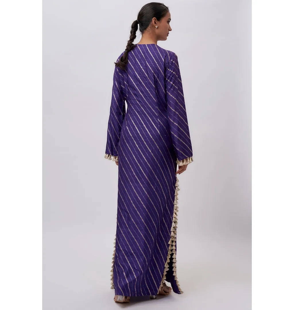 Purple Dola Silk Embroidered Kaftan