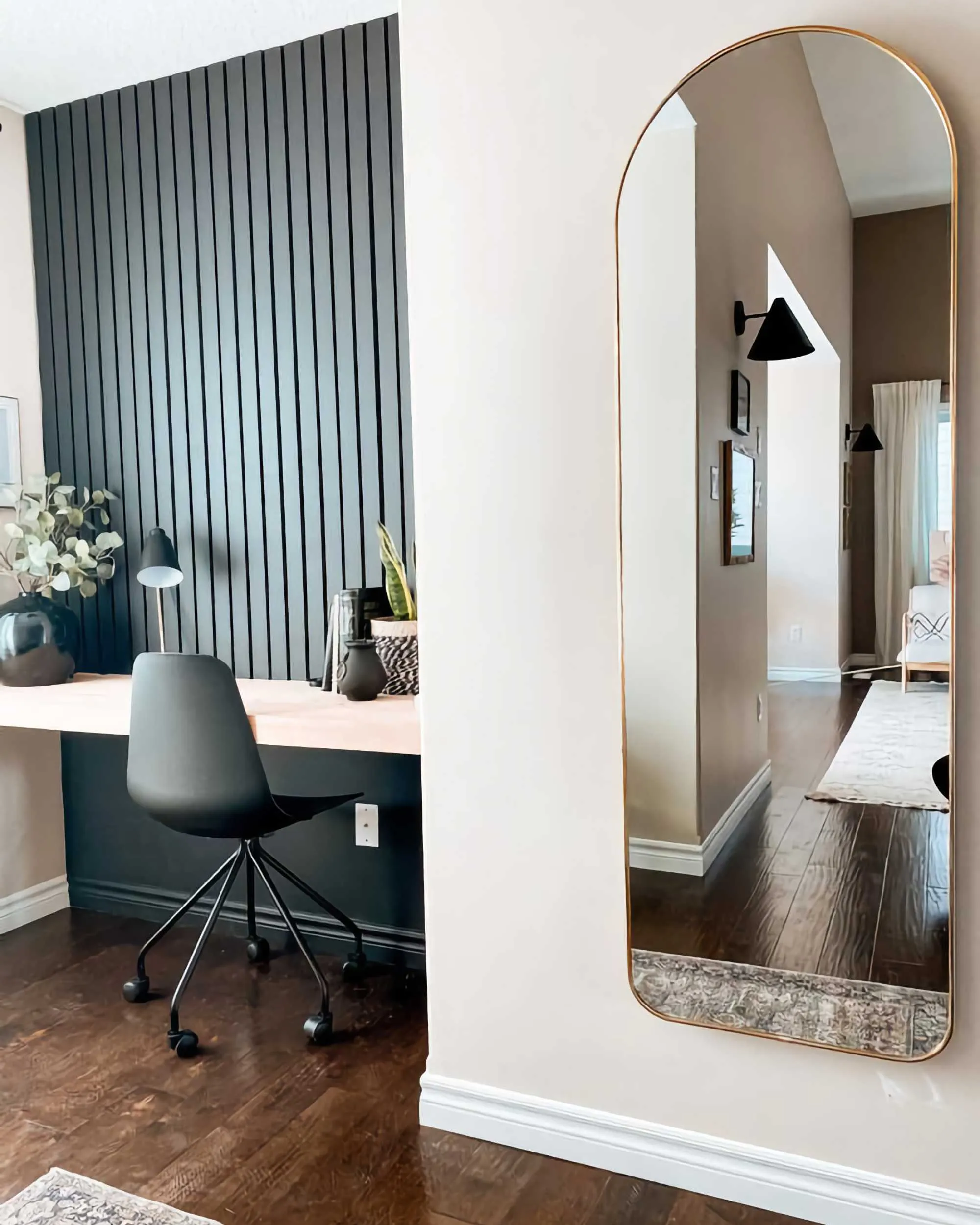 Umbra Hubba arched leaning mirror, brass