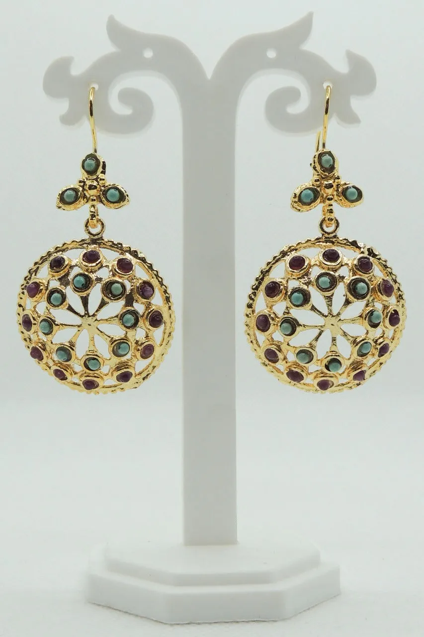 Vanita Earrings In Wine & Turquoise